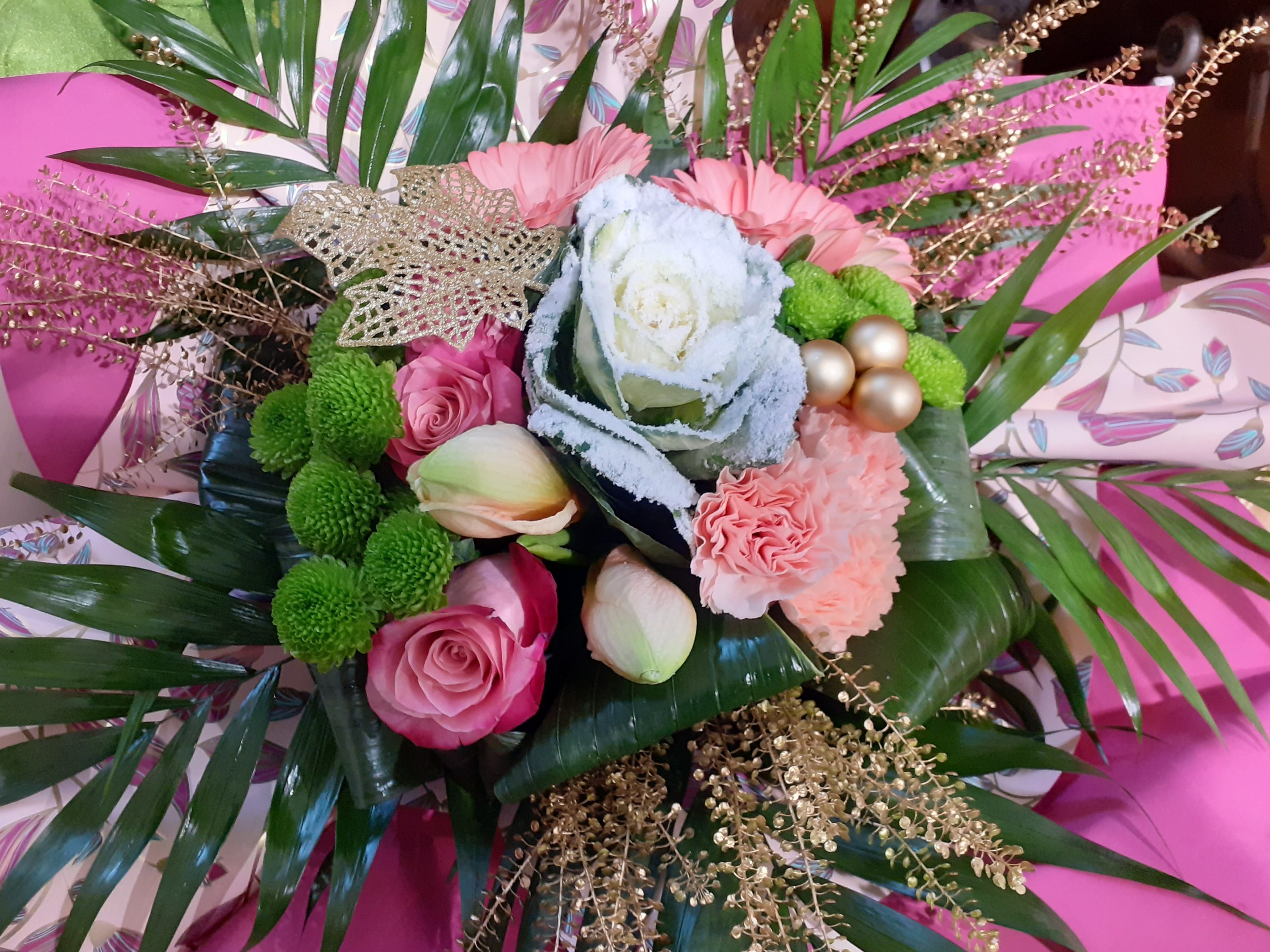 Bouquet rond tons roses