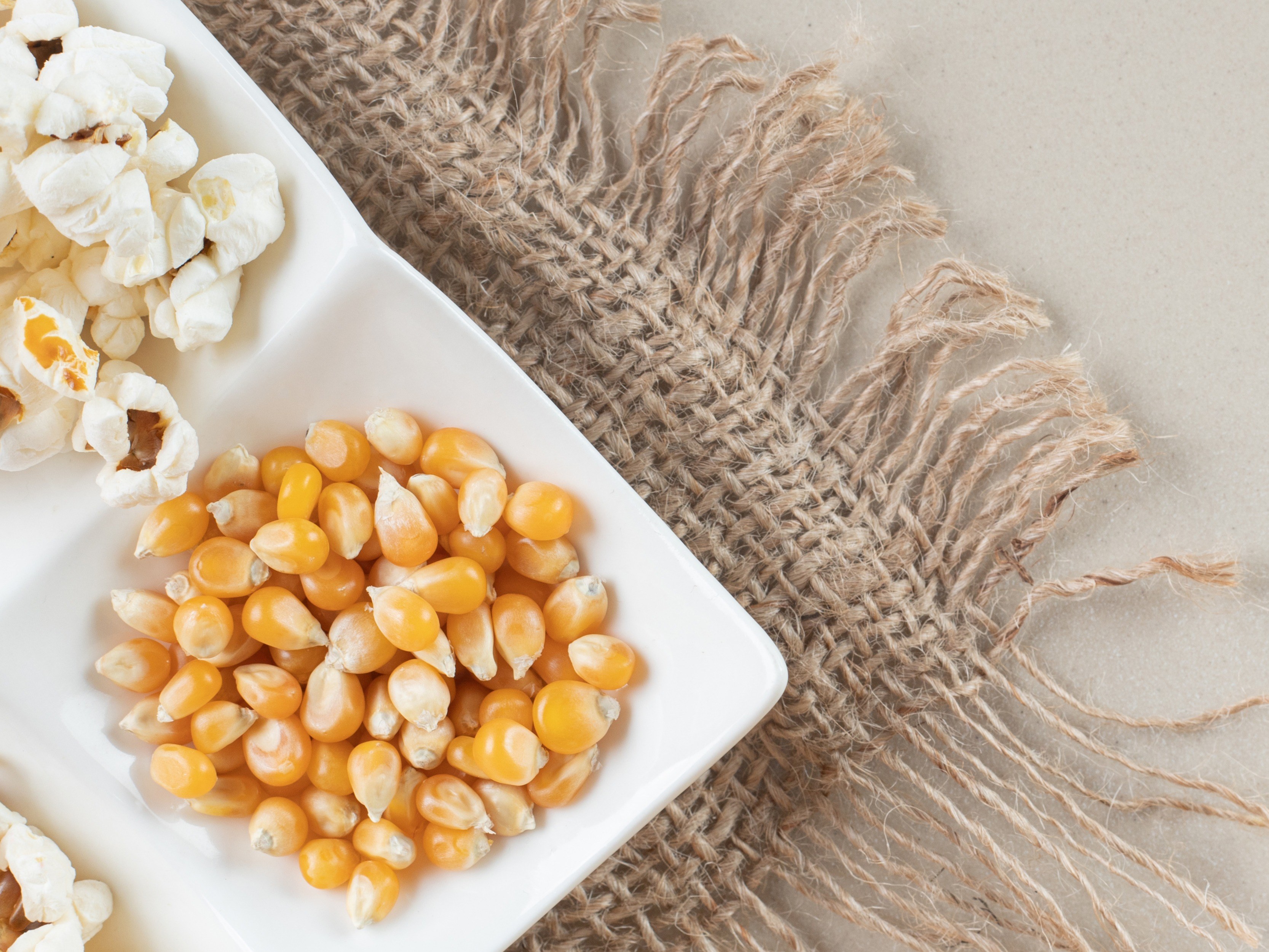 corn-seeds-with-popcorns-in-white-platter