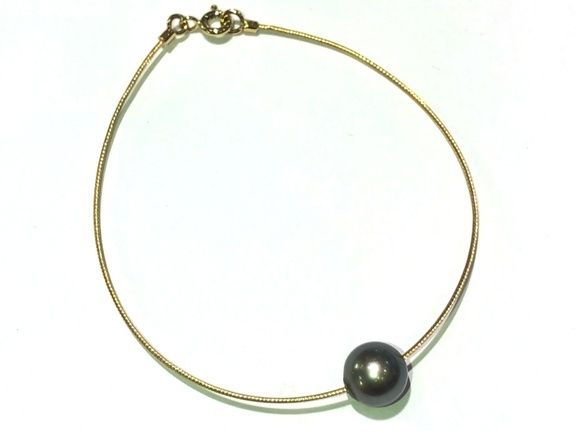 manjo bracelet or jaune 750 câble perle de Tahiti